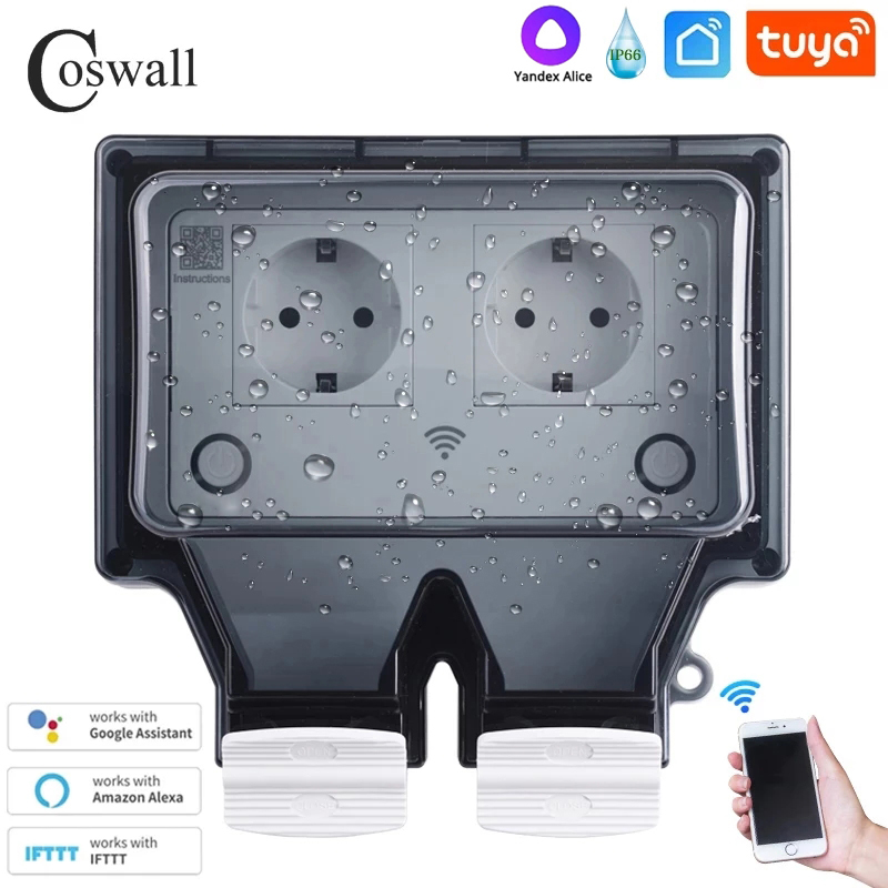 Timer Dual Outlet - Coswall Tuya Wifi Yandex Alice IP66