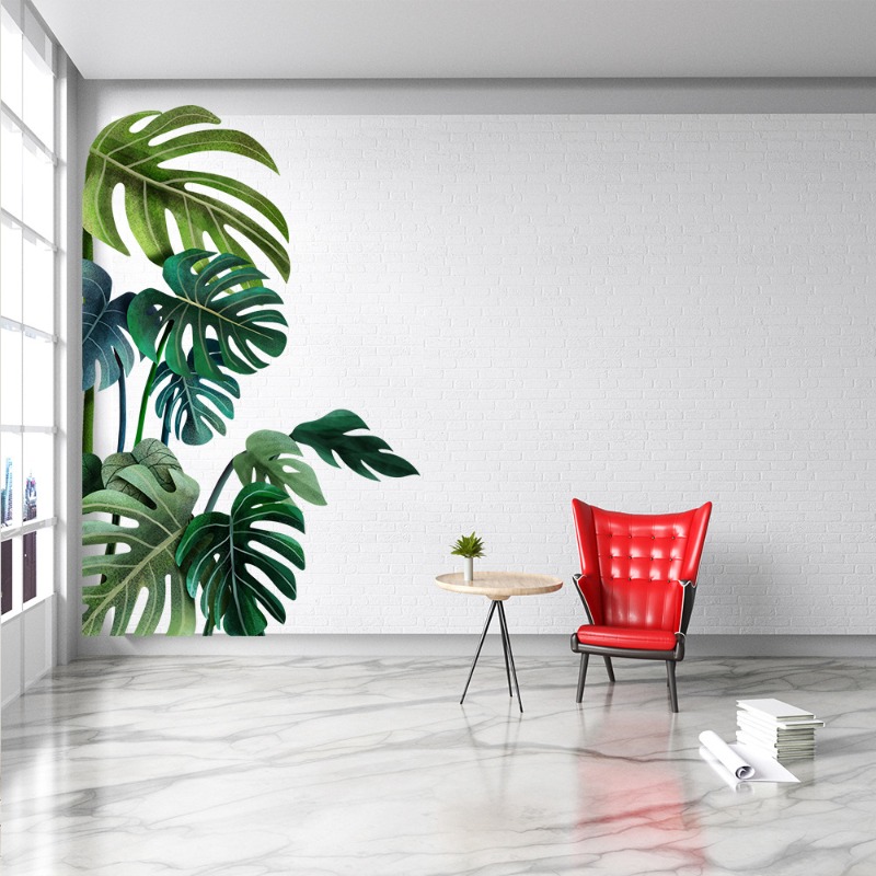 Stiker Dinding Daun Hijau Nord - Pvc Panel Background ulasan dan harga